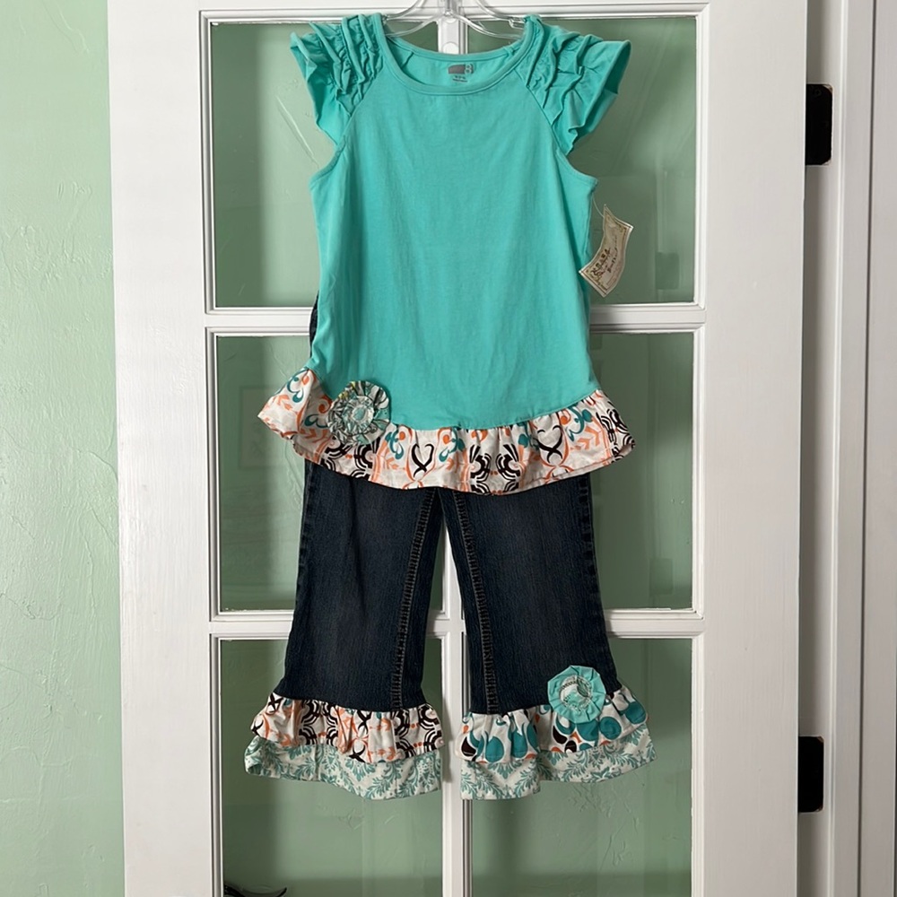 Size 7 T-shirt and Upcycled Denim Jean Set